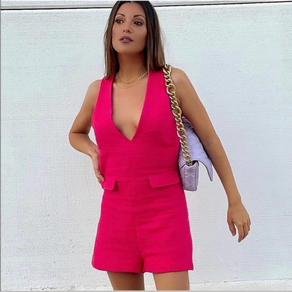NWT Zara Short Textured Weave Jumpsuit